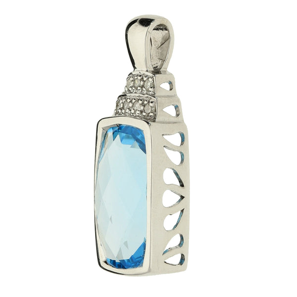 White Gold Topaz & Diamond Pendant - 4.0g