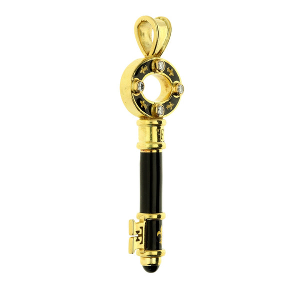 Theo Fennell Diamond & Onyx Gold Key Pendant