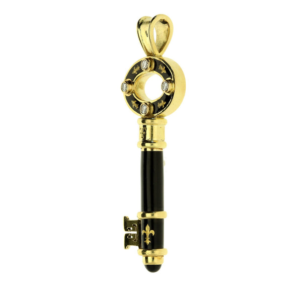 Theo Fennell Diamond & Onyx Gold Key Pendant