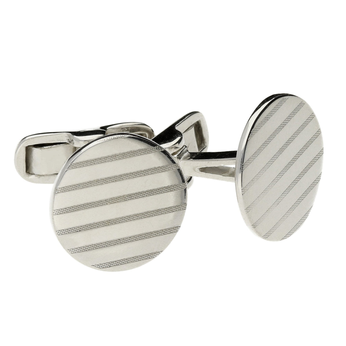 Sterling Silver Striped Round Cufflinks - 7.6g