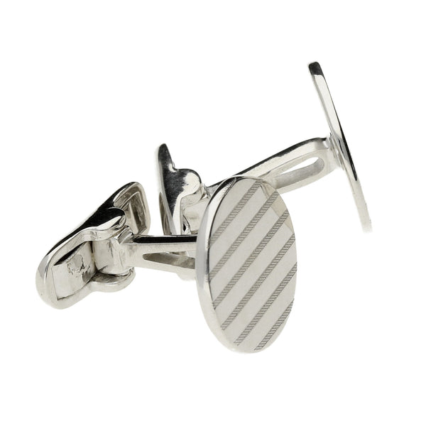 Sterling Silver Striped Round Cufflinks - 7.6g