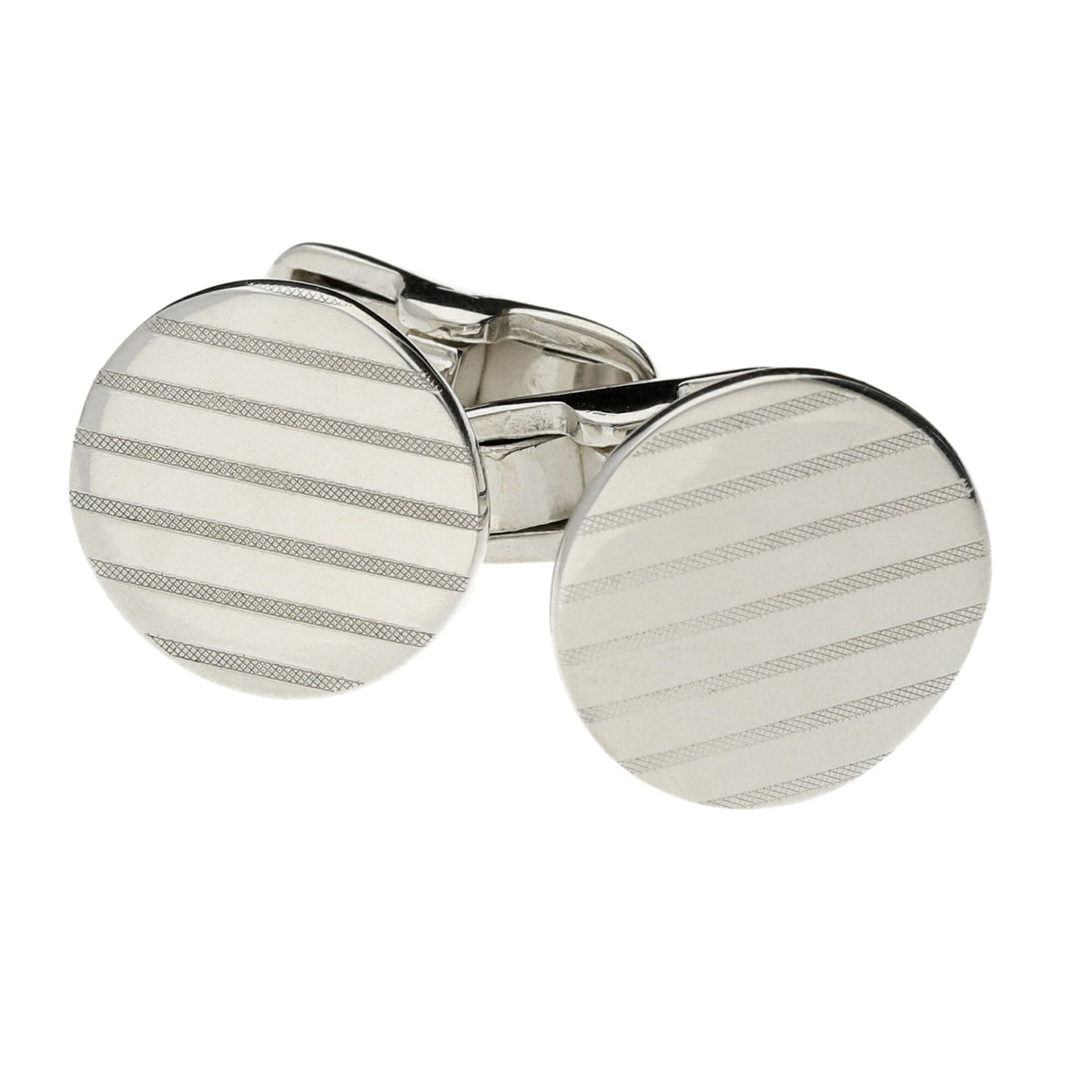 Sterling Silver Striped Round Cufflinks - 7.6g