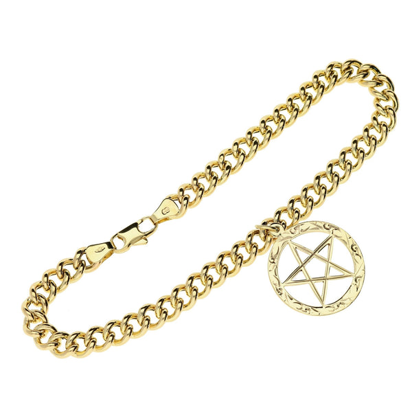 9ct Yellow Gold Hollow Curb Bracelet With 5 Pointed Star - 8.0g