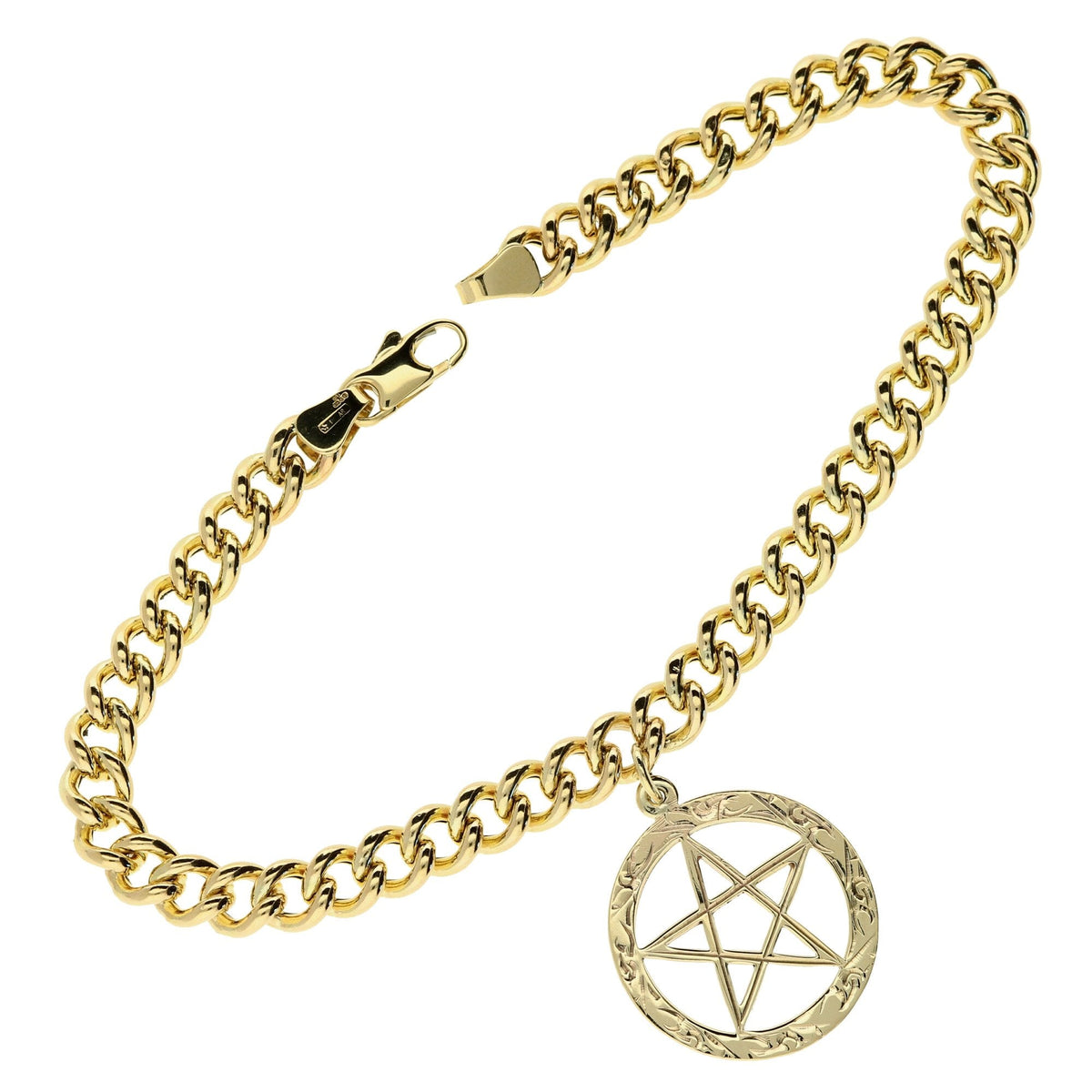 9ct Yellow Gold Hollow Curb Bracelet With 5 Pointed Star - 8.0g