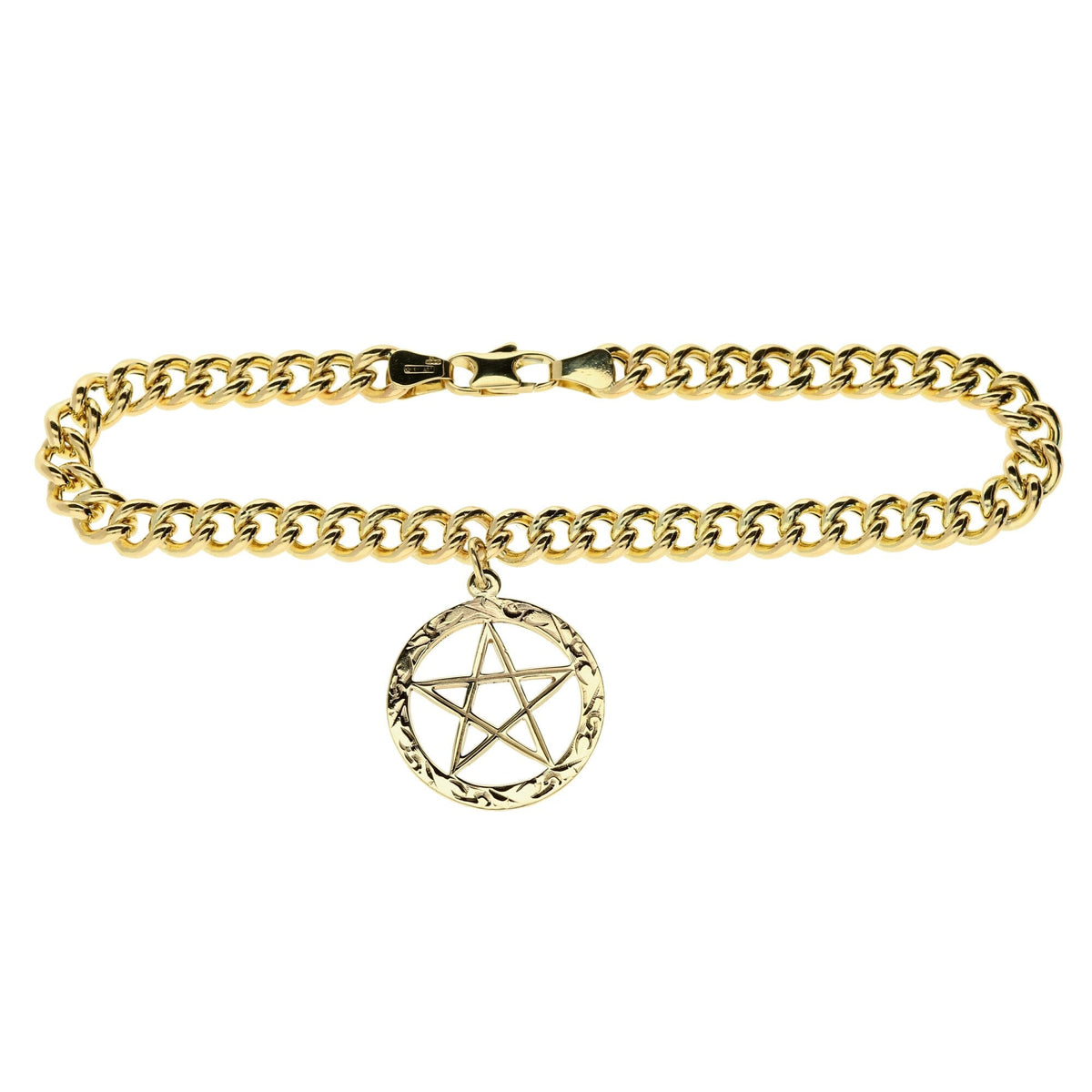 9ct Yellow Gold Hollow Curb Bracelet With 5 Pointed Star - 8.0g