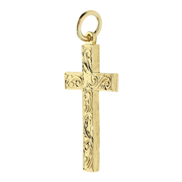 9ct Yellow Gold Patterned Cross - 6.4g