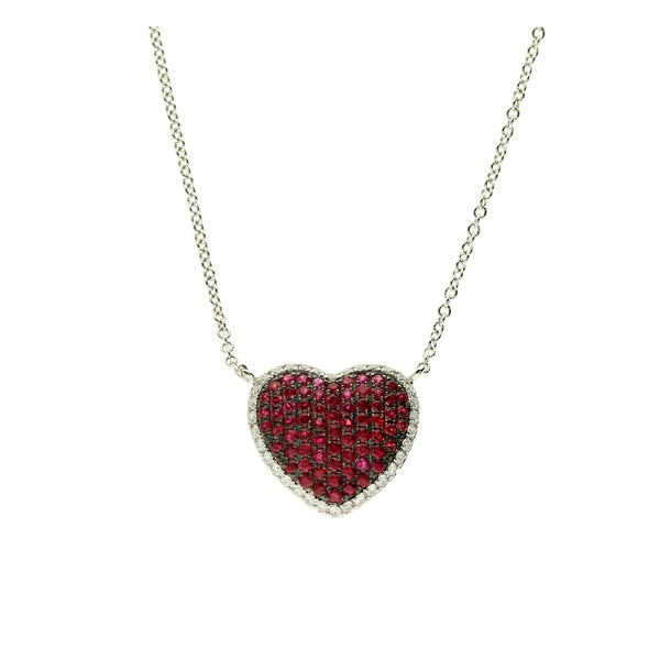 18ct White Gold Ruby & Diamond Heart Necklace 3.8g