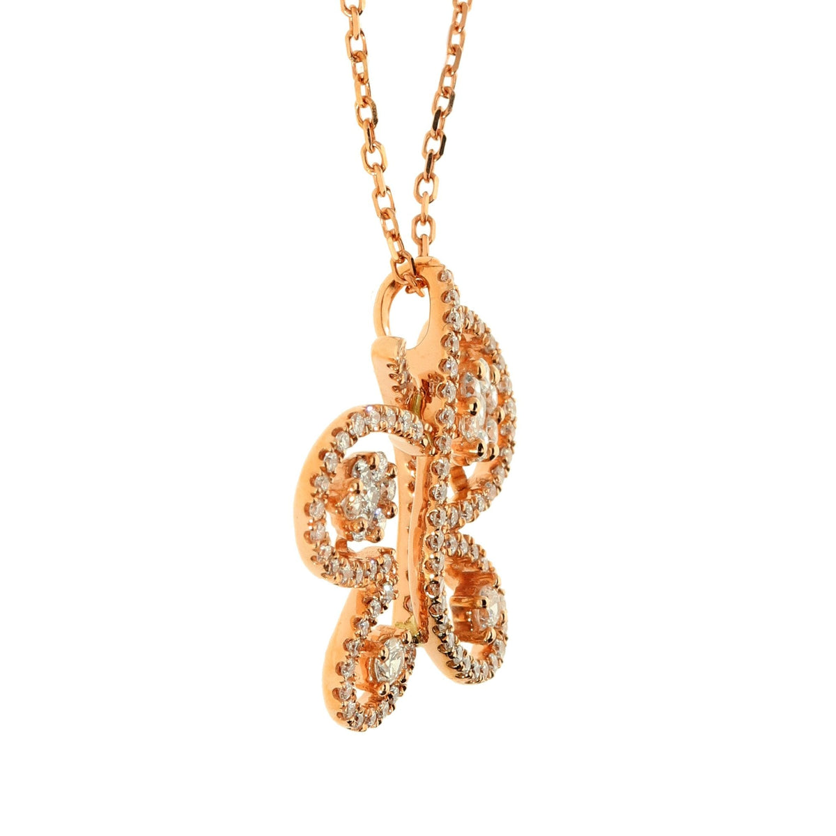 18ct Rose Gold Diamond Butterfly Pendant & Necklace -17" -0.60ct