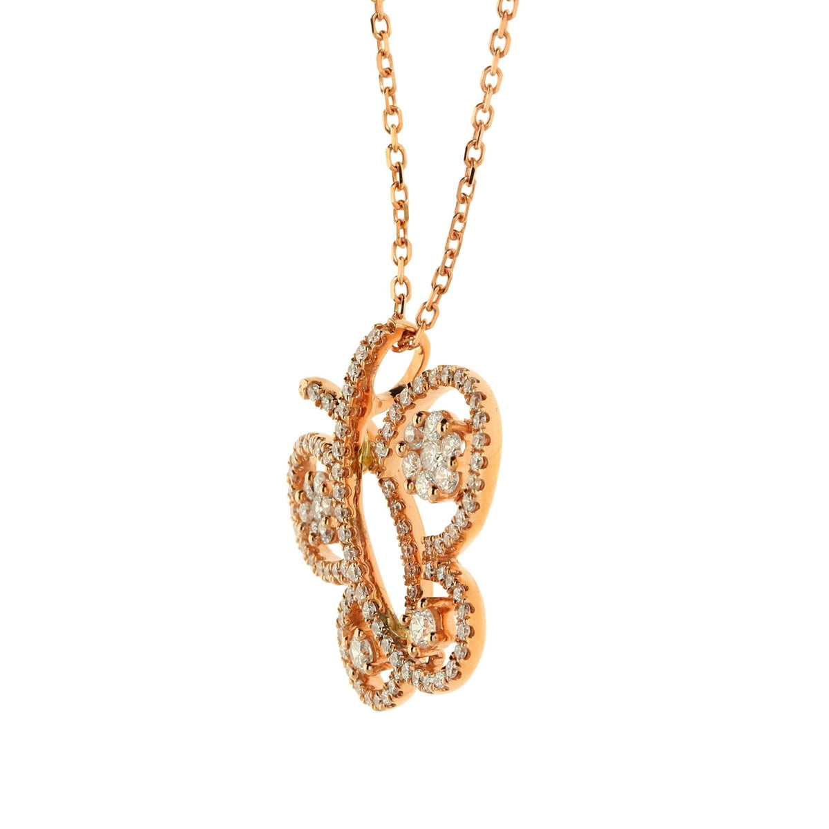 18ct Rose Gold Diamond Butterfly Pendant & Necklace -17" -0.60ct