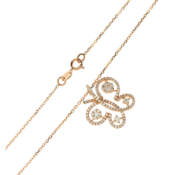 18ct Rose Gold Diamond Butterfly Pendant & Necklace -17" -0.60ct