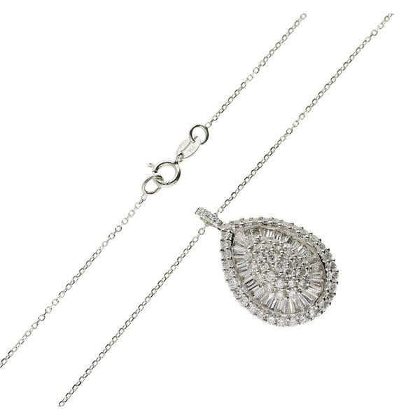 18ct White Gold Diamond Teardrop Pendant & Necklace -18" -2.00ct