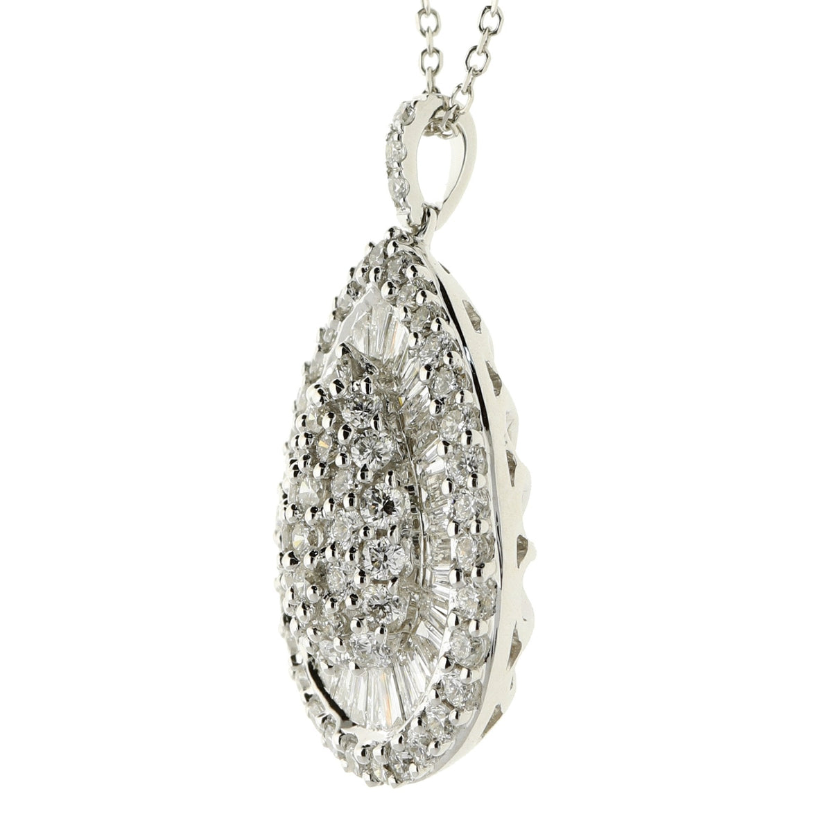 18ct White Gold Diamond Teardrop Pendant & Necklace -18" -2.00ct