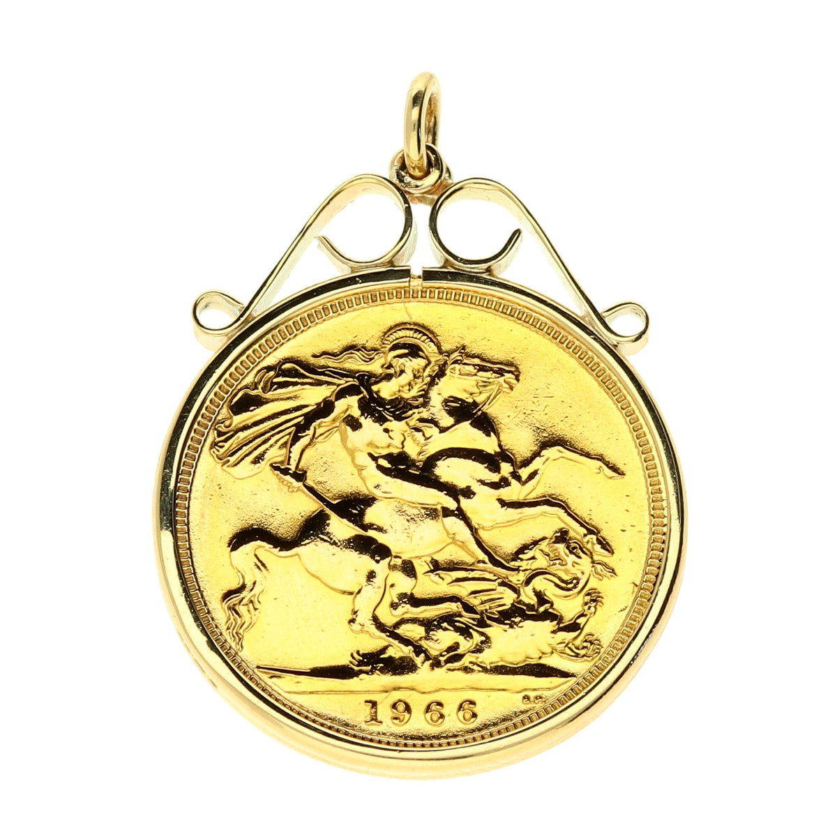 1966 Scroll Top Full Sovereign Queen Elizabeth II Pendant - 9.1