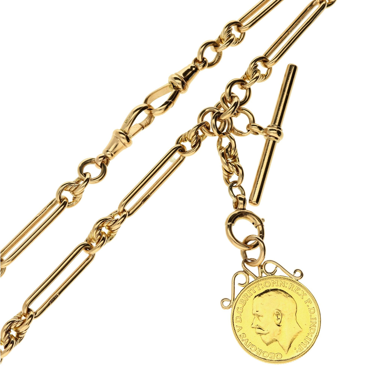 9ct Fancy Albert T-Bar Chain with 1911 Full Sovereign Pendant -