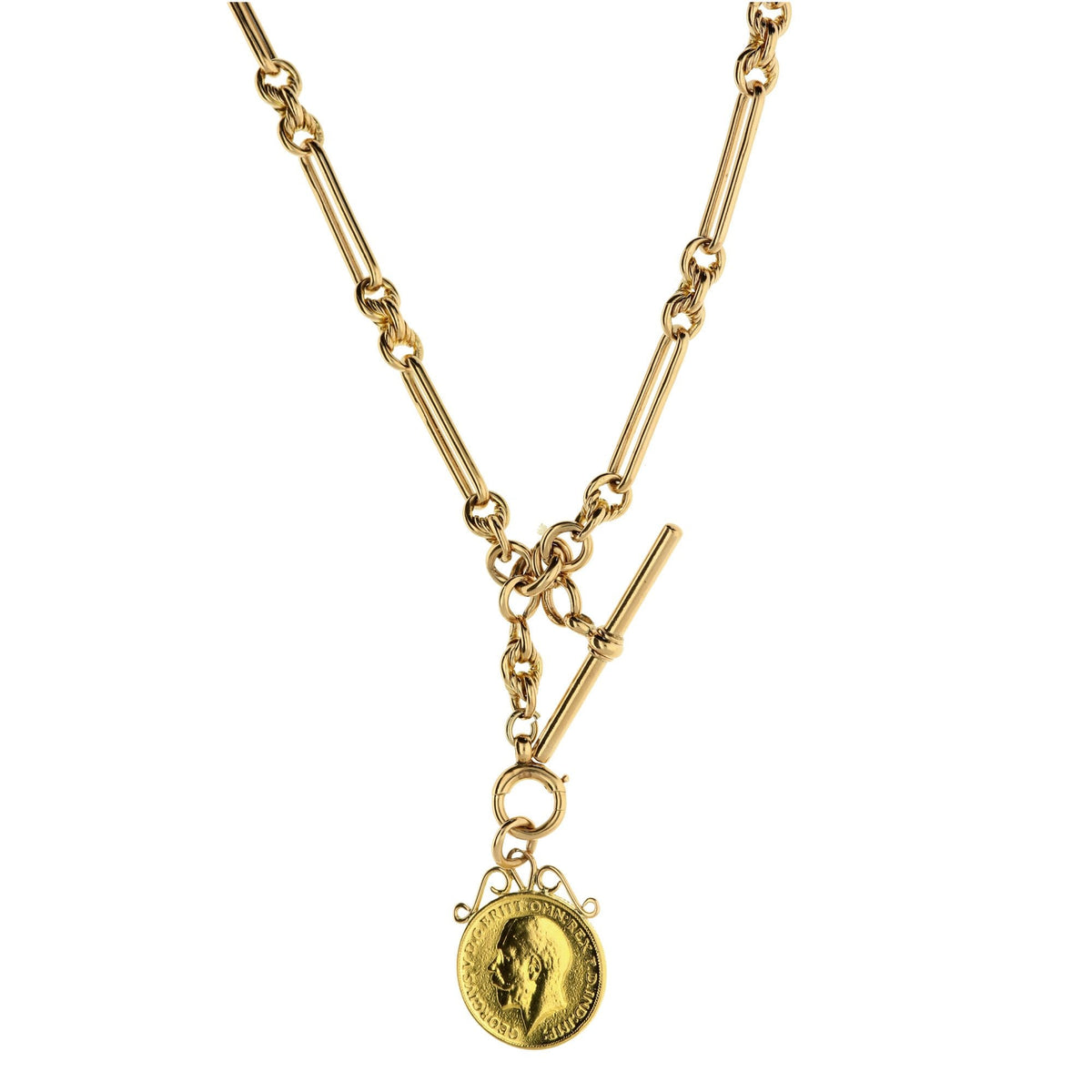 9ct Fancy Albert T-Bar Chain with 1911 Full Sovereign Pendant -