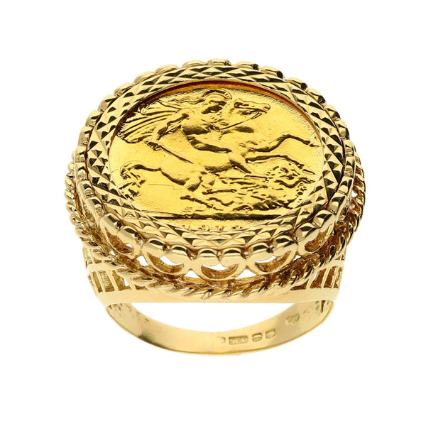1913 Half King George V Sovereign Coin Gold Ring - 9.1g