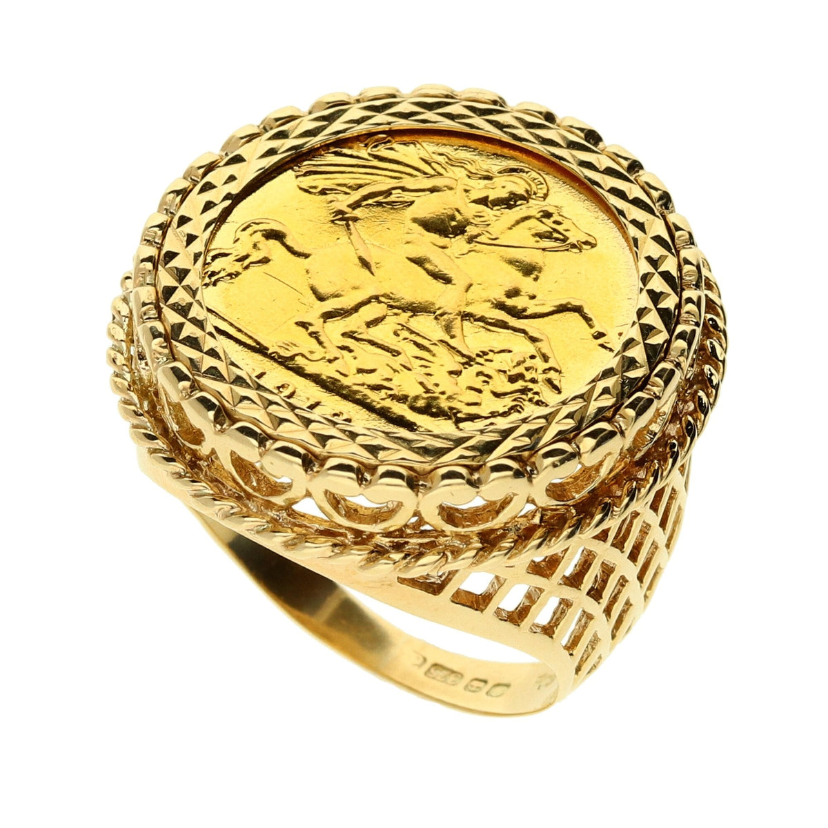 1913 Half King George V Sovereign Coin Gold Ring - 9.1g