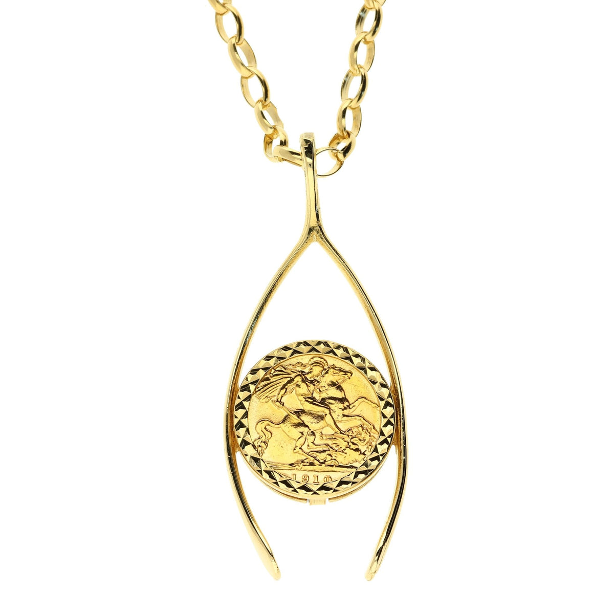 Gold Belcher Chain & Half Sovereign Pendant - 22.2g