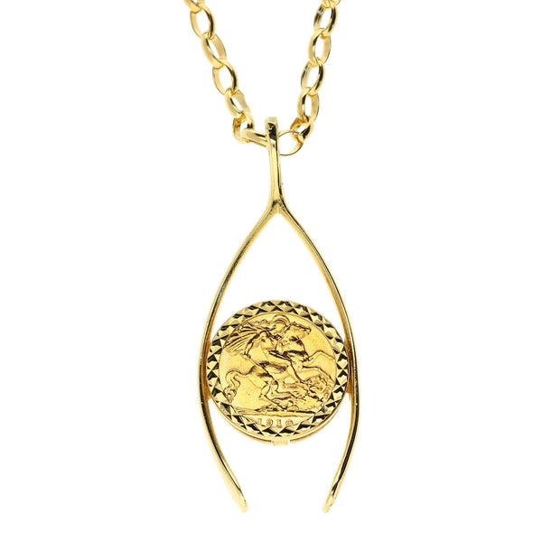 Gold Belcher Chain & Half Sovereign Pendant - 22.2g
