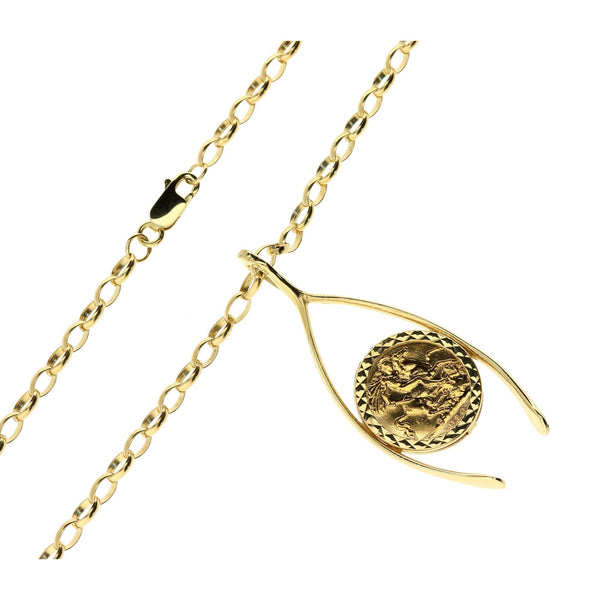 Gold Belcher Chain & Half Sovereign Pendant - 22.2g