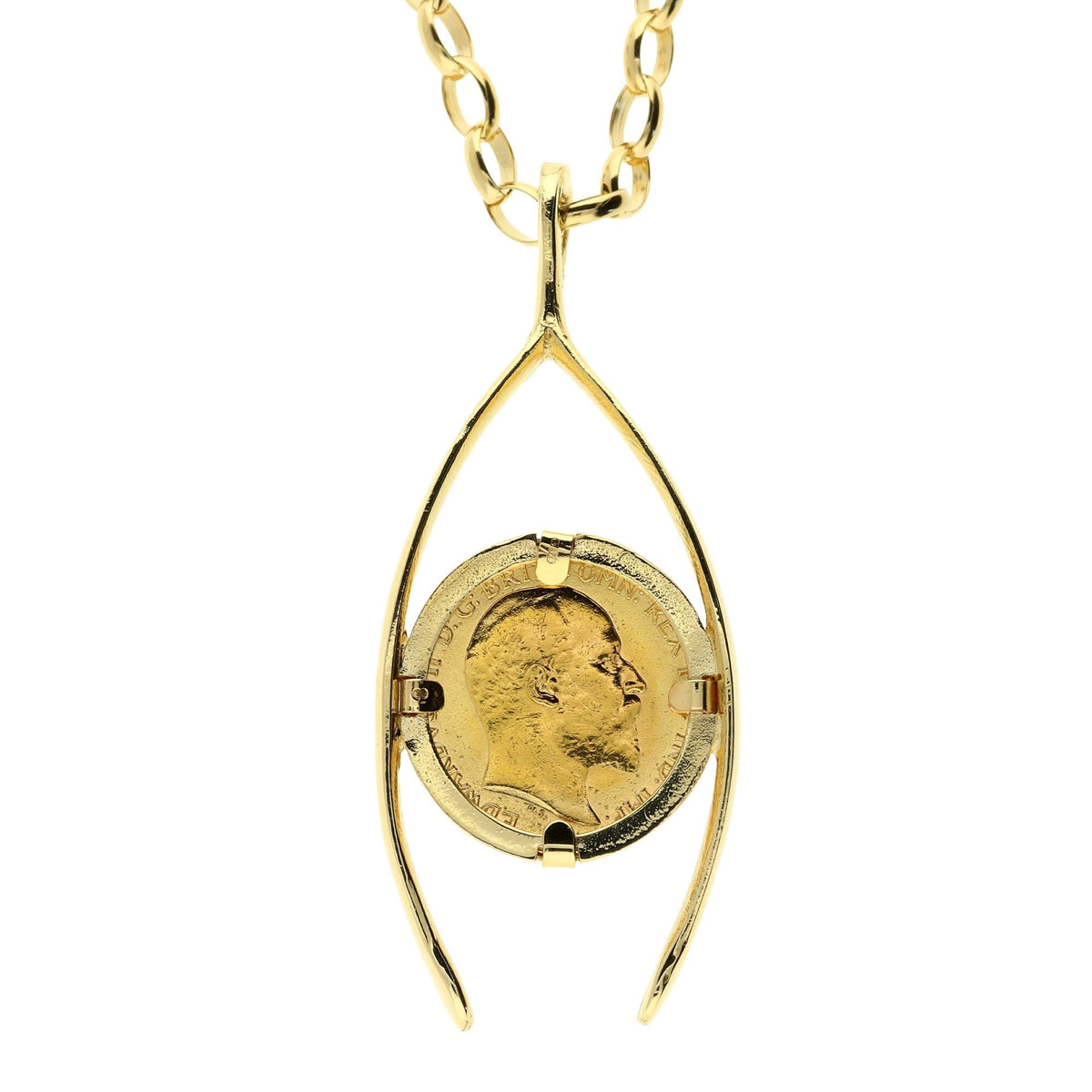Gold Belcher Chain & Half Sovereign Pendant - 22.2g