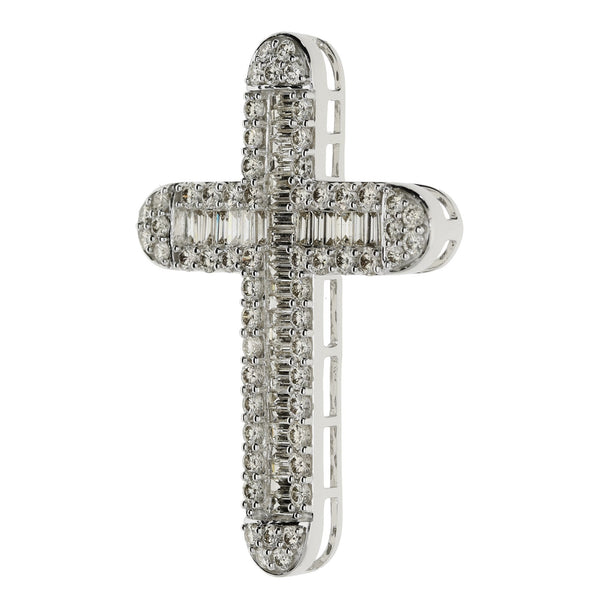 9ct White Gold Heavy Diamond Cross Pendant - 36x50x6mm - 5.37ct