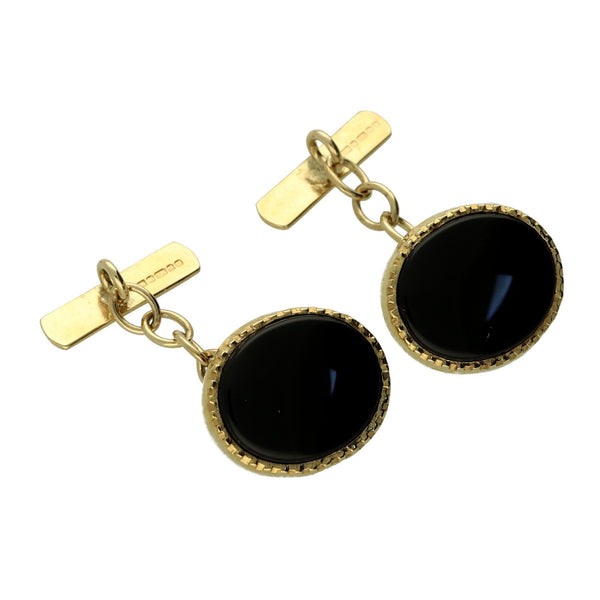 9ct Yellow Gold Onyx Cufflinks - 3.4g