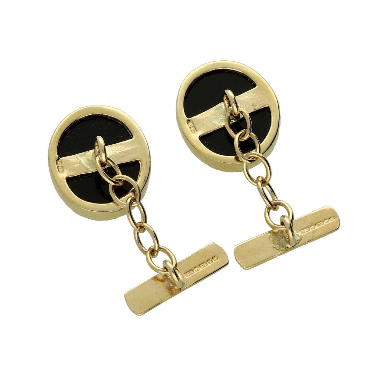 9ct Yellow Gold Onyx Cufflinks - 3.4g