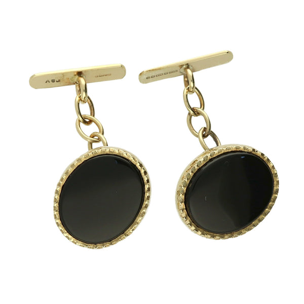 9ct Yellow Gold Onyx Cufflinks - 3.2g