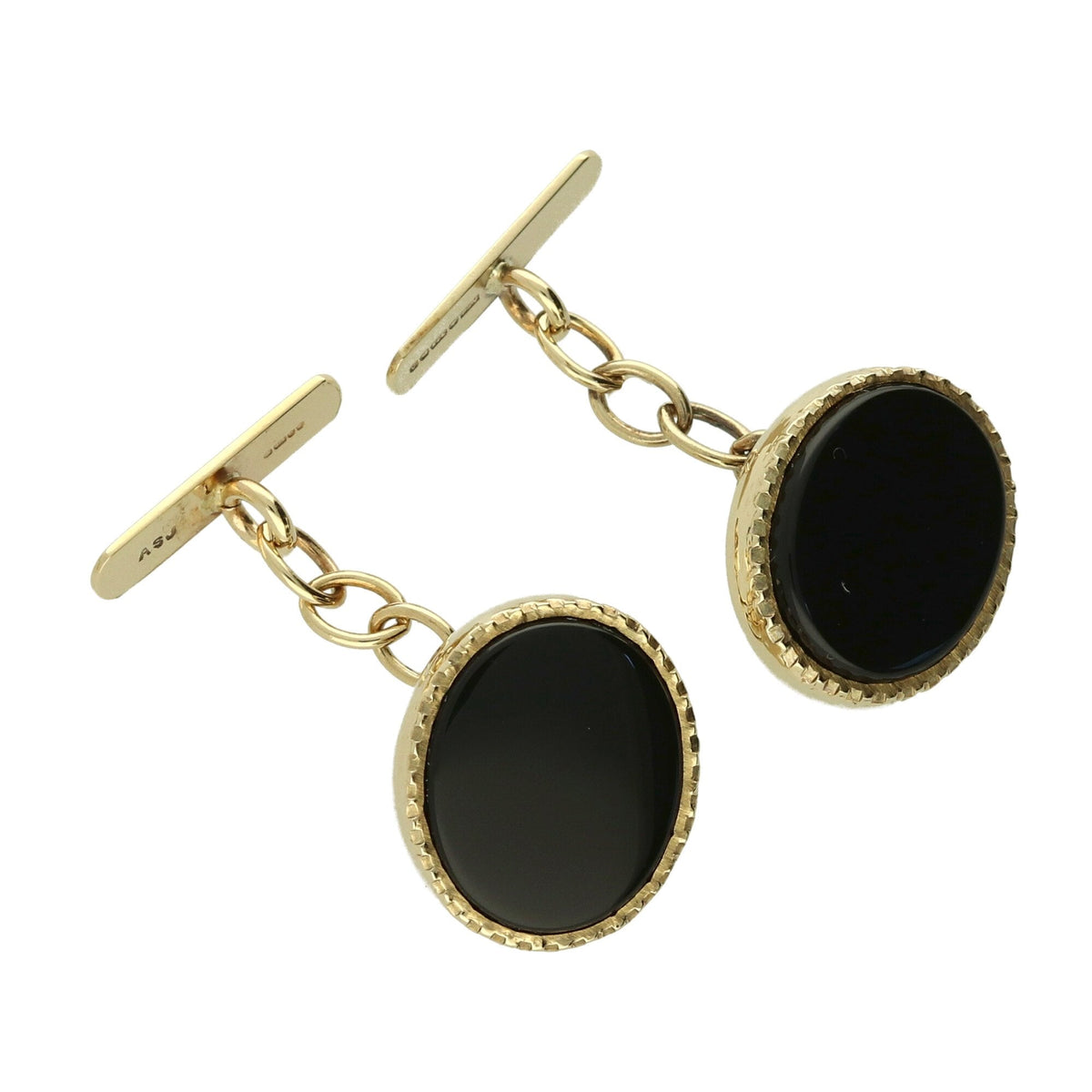 9ct Yellow Gold Onyx Cufflinks - 3.2g