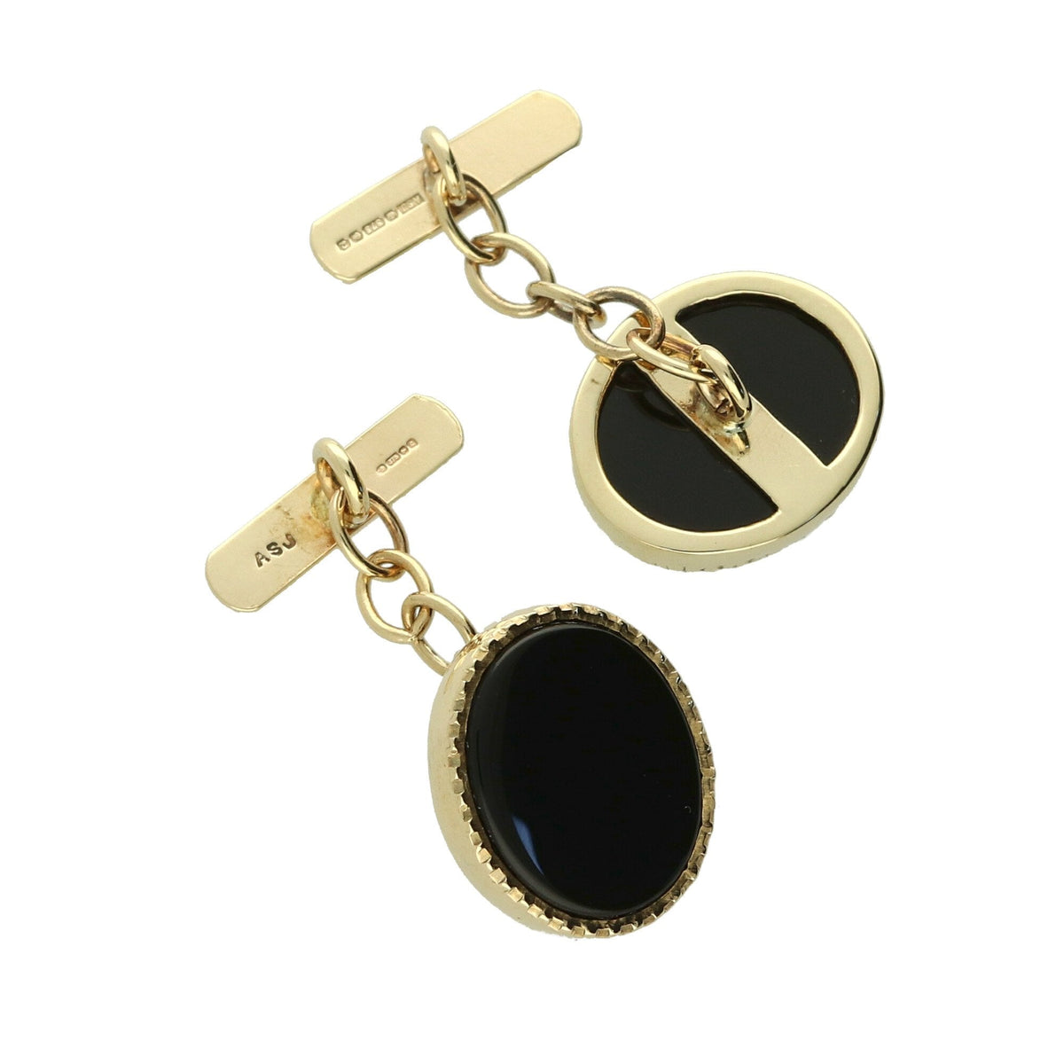 9ct Yellow Gold Onyx Cufflinks - 3.2g