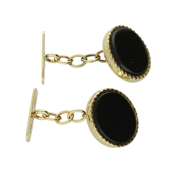 9ct Yellow Gold Onyx Cufflinks - 3.2g