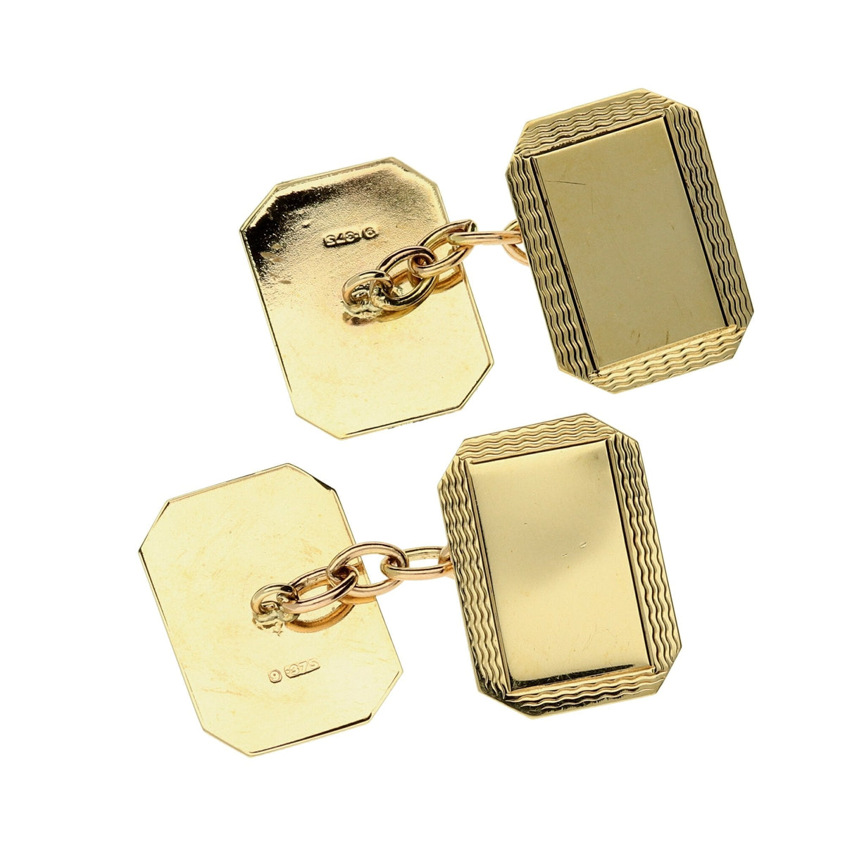 9ct Yellow Gold Patterned Edge Rectangular Cufflinks - 3.0g