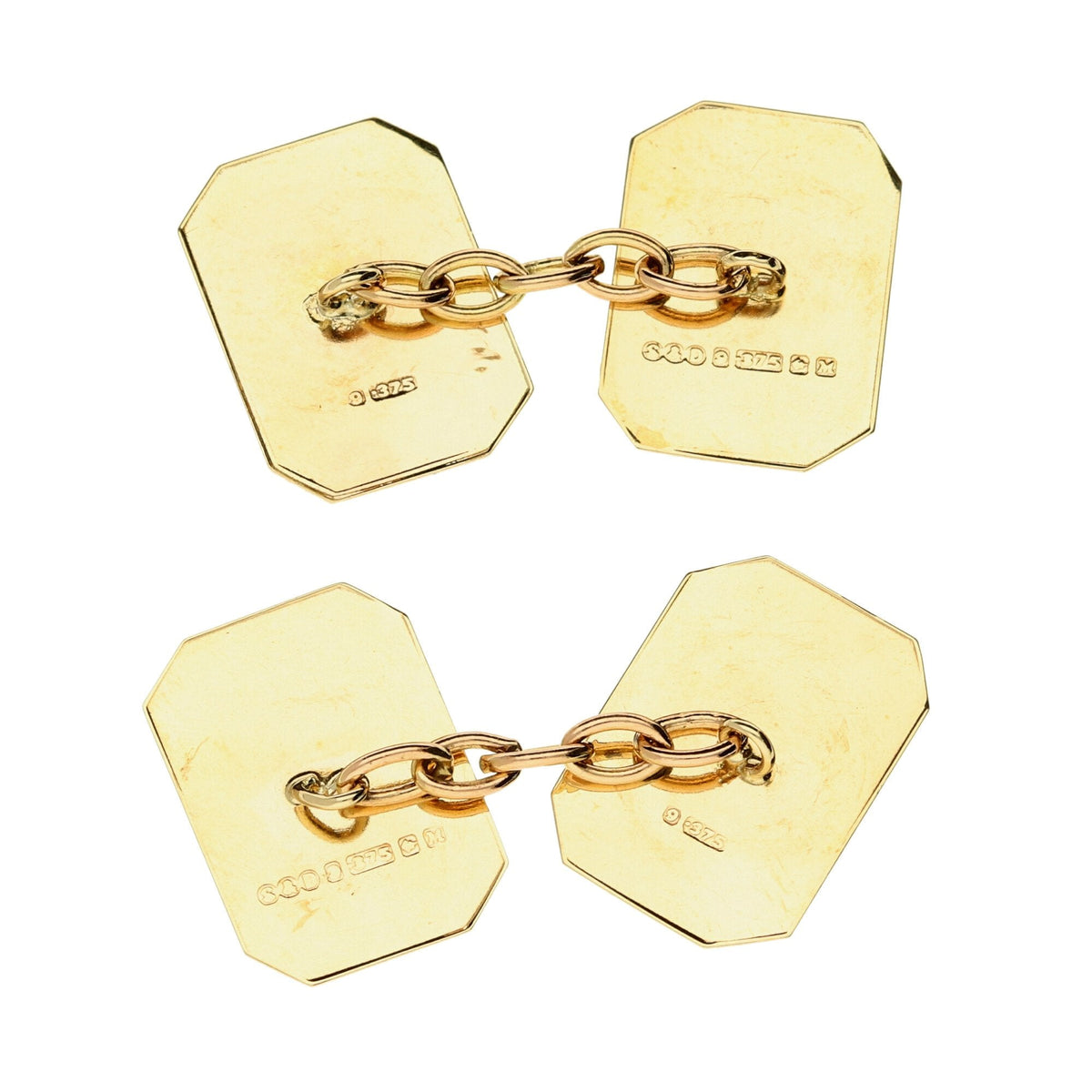 9ct Yellow Gold Patterned Edge Rectangular Cufflinks - 3.0g