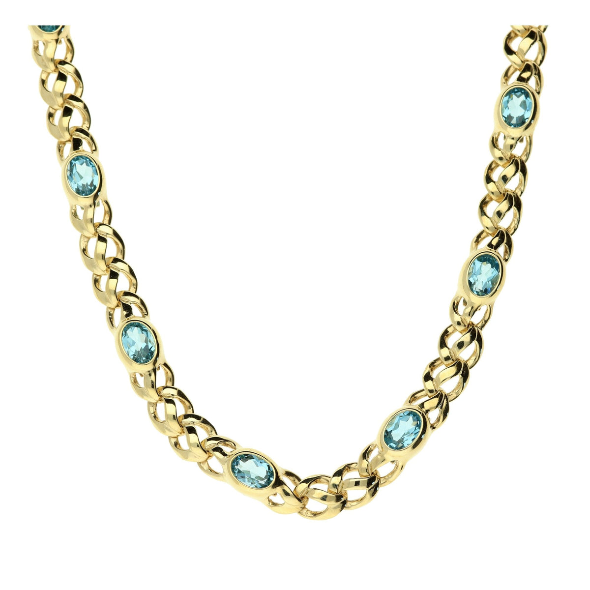 9ct Yellow Gold Blue Topaz Necklace - 27.8g