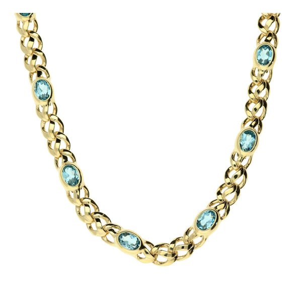 9ct Yellow Gold Blue Topaz Necklace - 27.8g