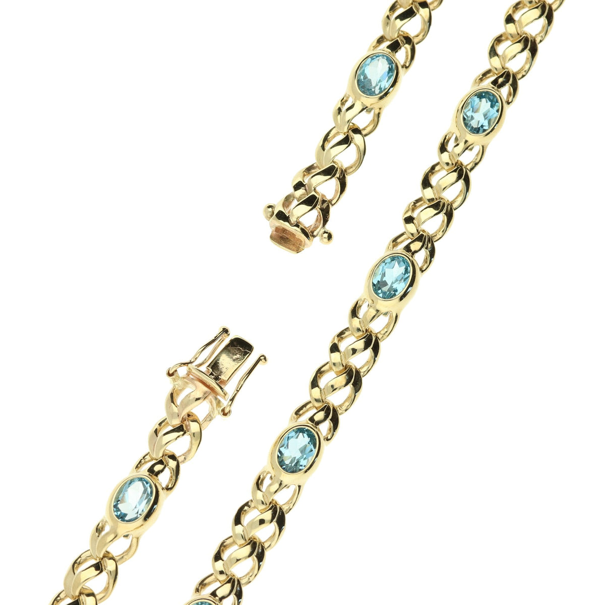 9ct Yellow Gold Blue Topaz Necklace - 27.8g