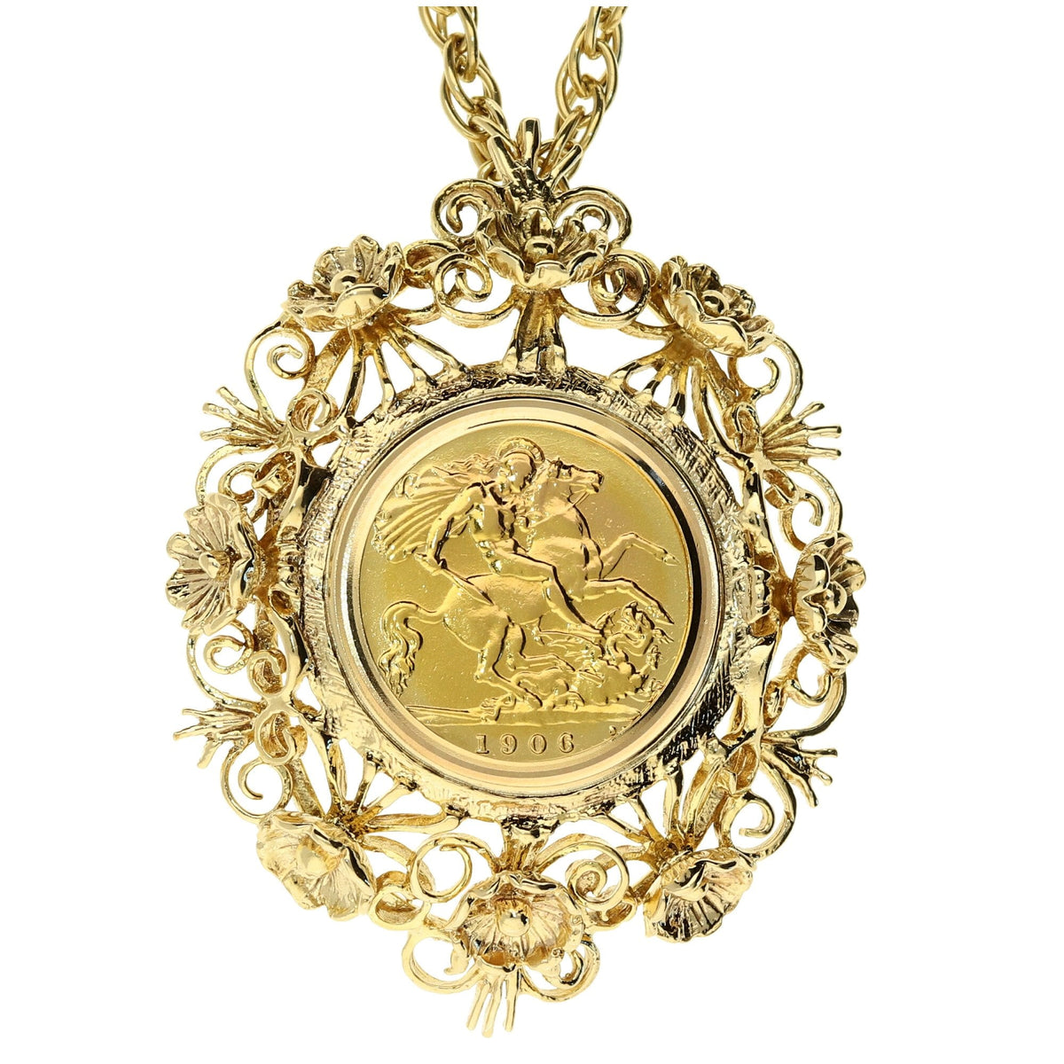 1906 Gold Half Sovereign Pendant & Chain - 26.4