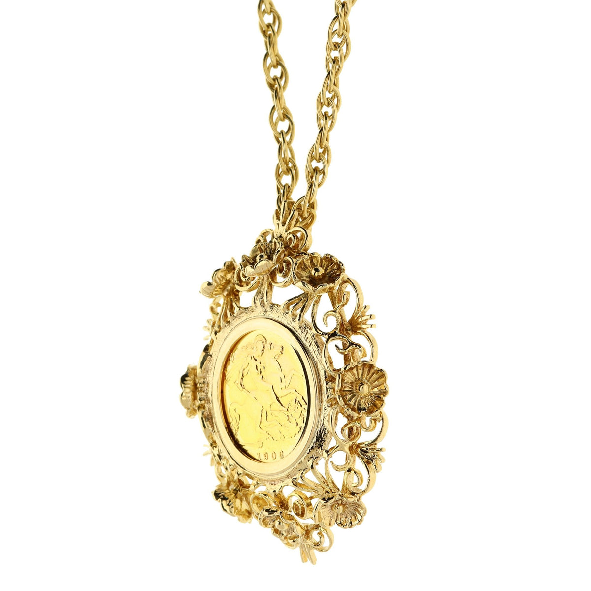 1906 Gold Half Sovereign Pendant & Chain - 26.4