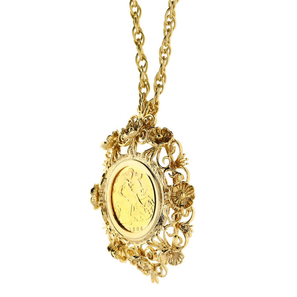 1906 Gold Half Sovereign Pendant & Chain - 26.4