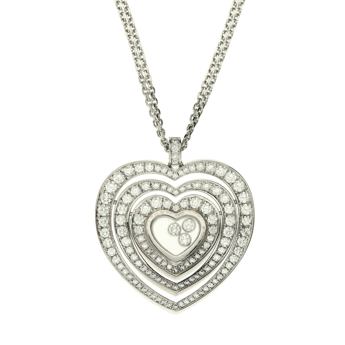 18ct White Gold Happy Diamond Cuore Heart Pendant & Chain