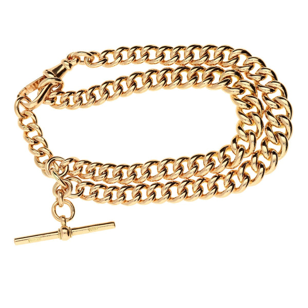 9ct Yellow Gold Double Graduated T Bar Albert Bracelet - 84.1g