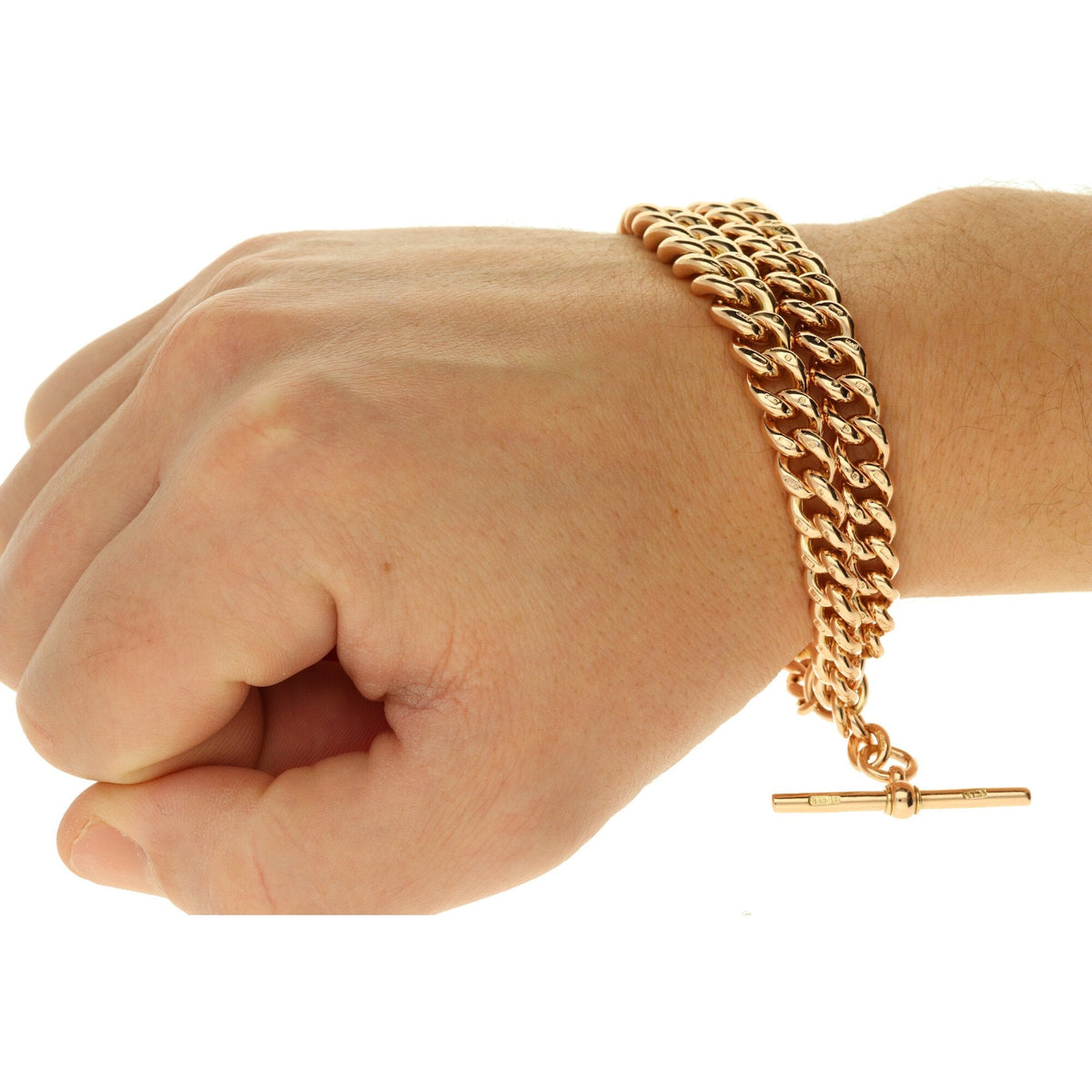 9ct Yellow Gold Double Graduated T Bar Albert Bracelet - 84.1g