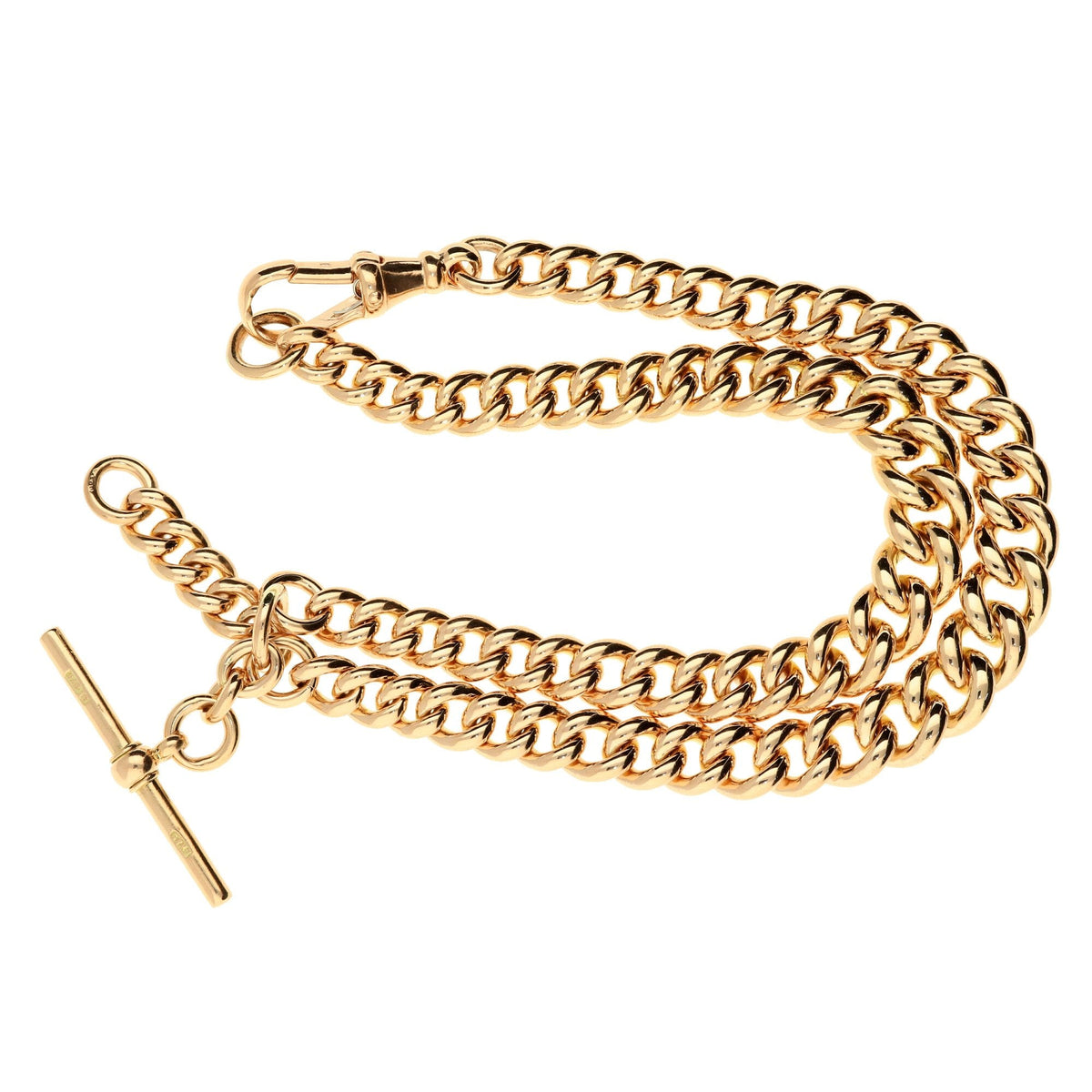 9ct Yellow Gold Double Graduated T Bar Albert Bracelet - 84.1g