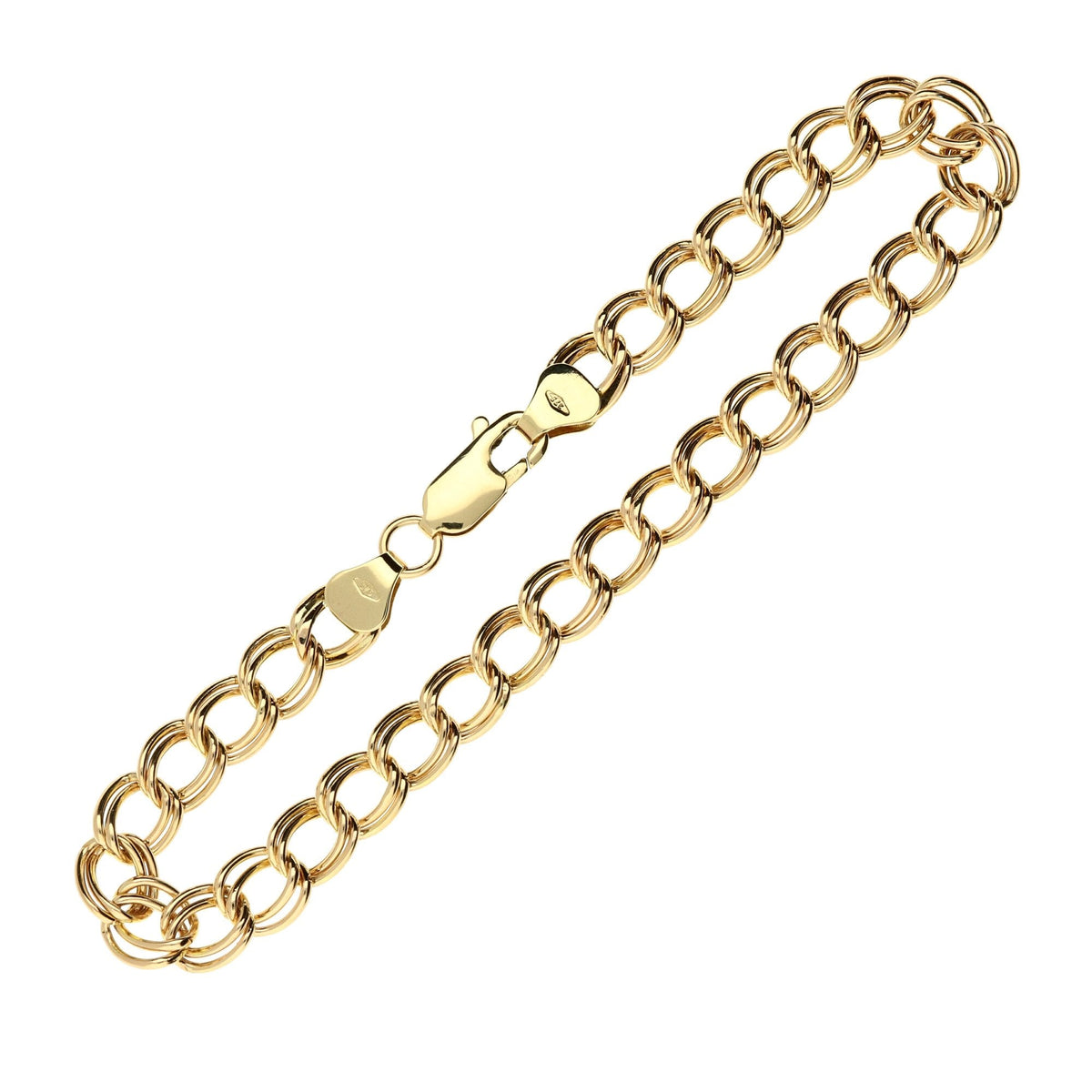 9ct Yellow Gold Hollow Double Link Curb Bracelet - 7 inch - 3.3