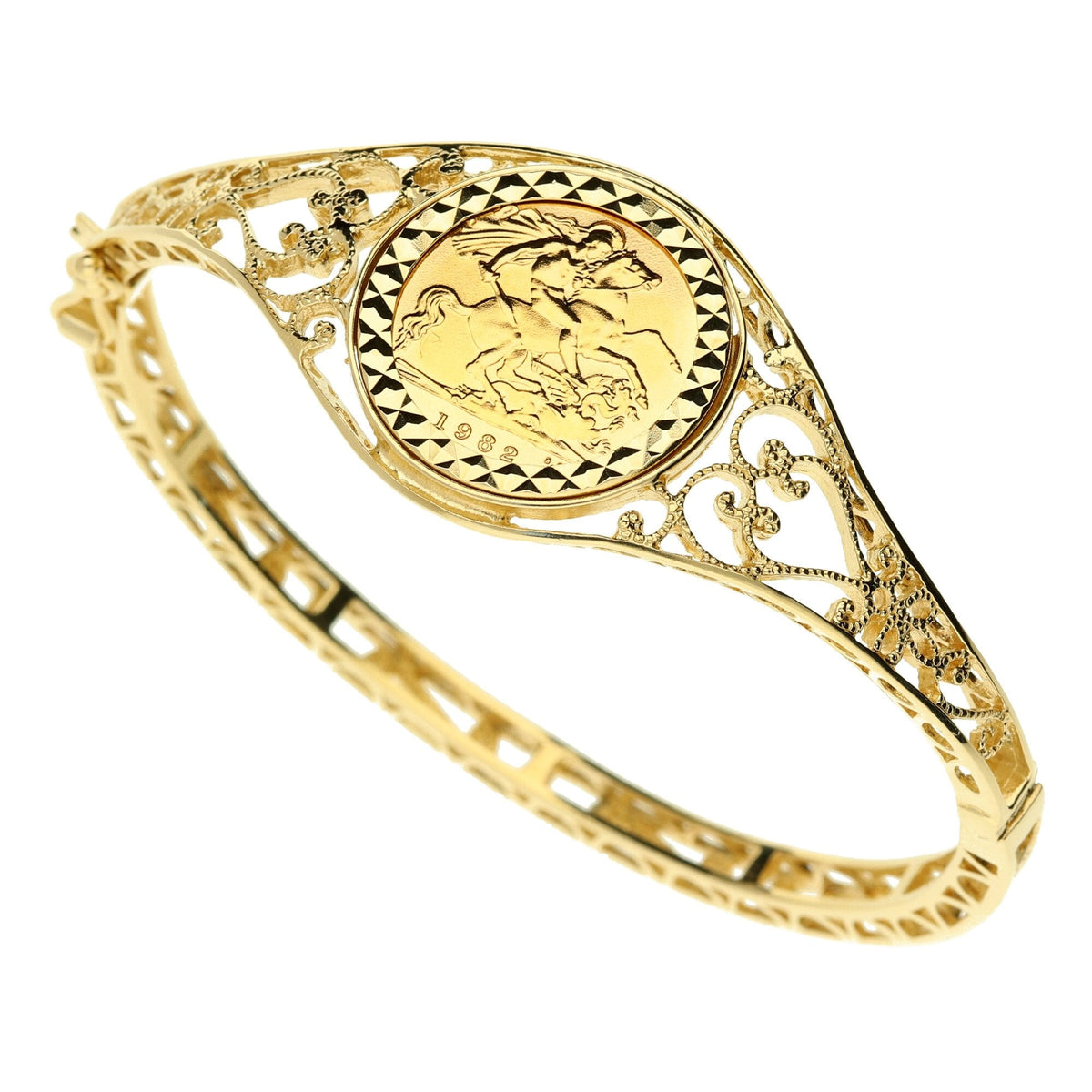 9ct Yellow Gold 1982 Half Sovereign Bangle 16.7g