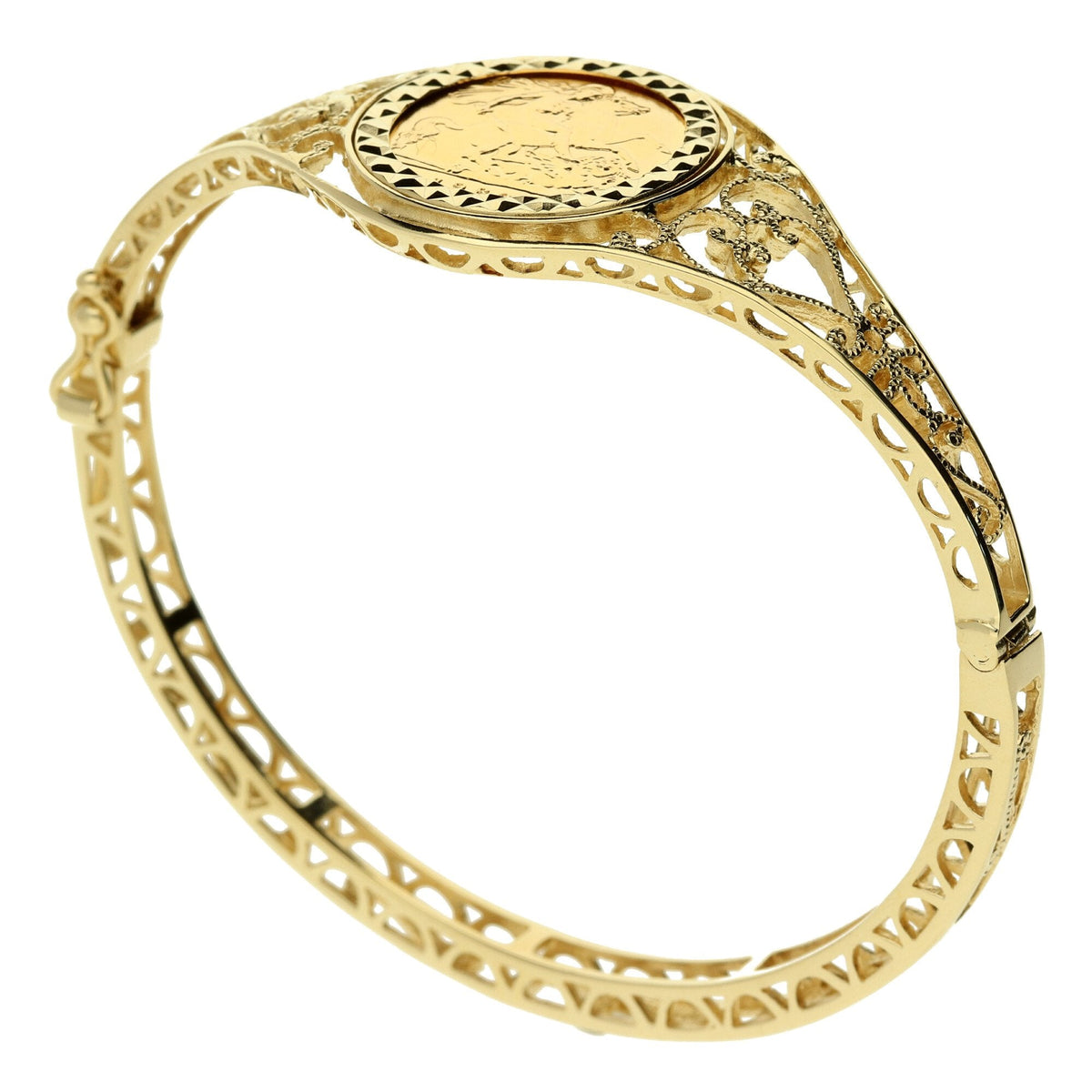 9ct Yellow Gold 1982 Half Sovereign Bangle 16.7g