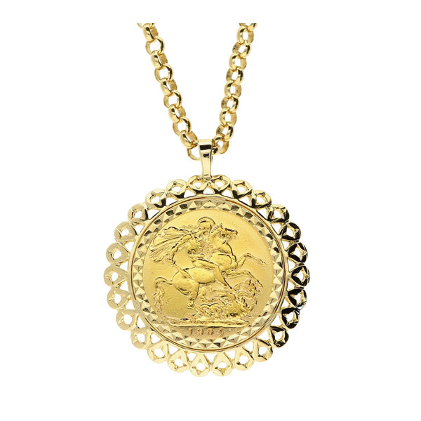 1904 Full Sovereign Pendant and 24 inch Belcher Chain - 25.1g