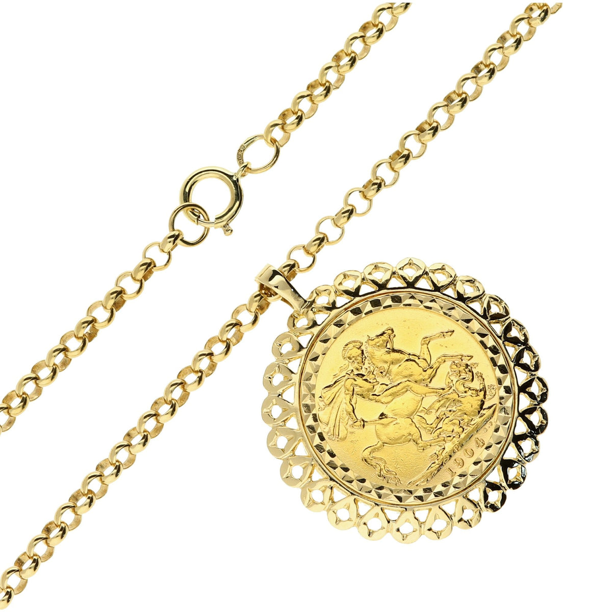 1904 Full Sovereign Pendant and 24 inch Belcher Chain - 25.1g