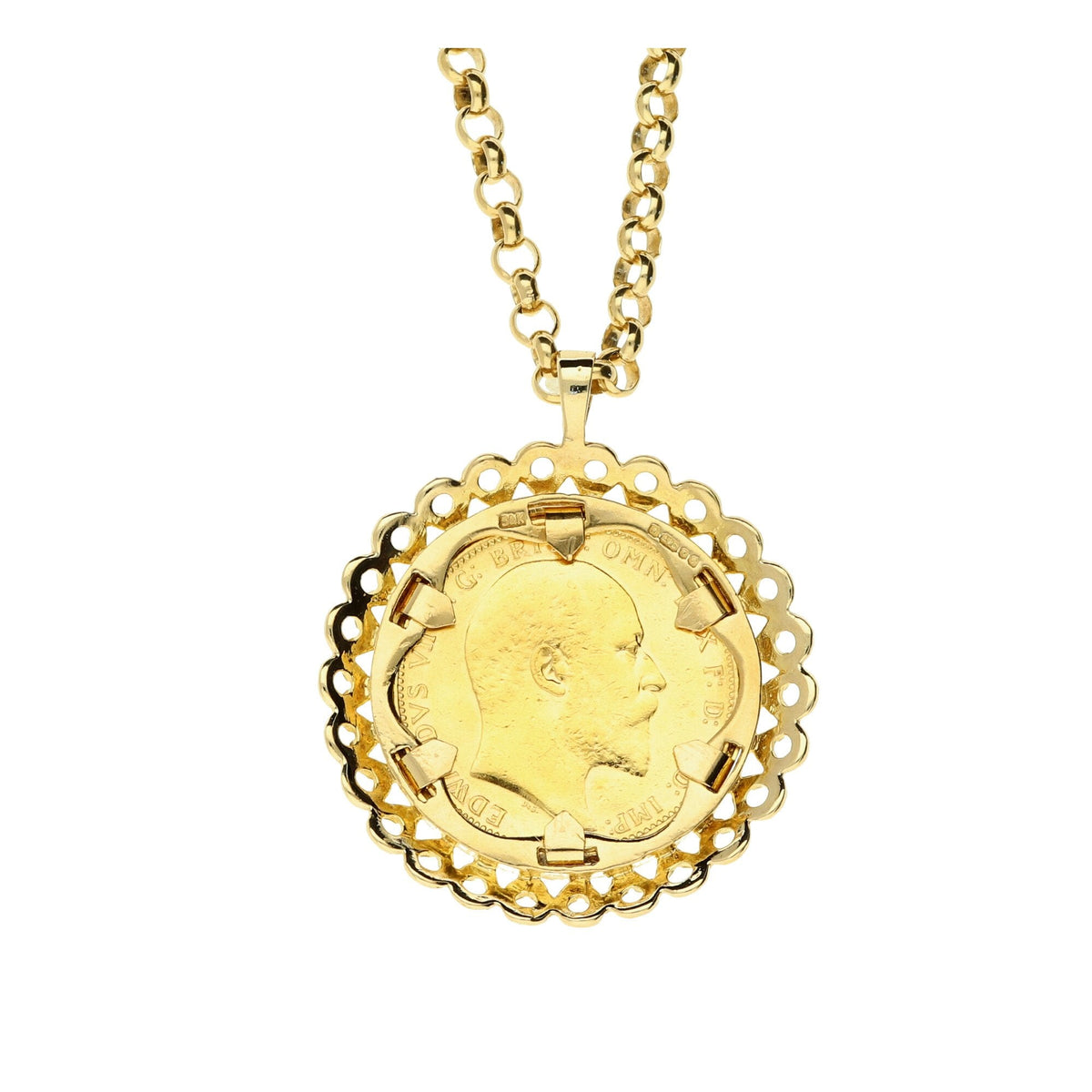 1904 Full Sovereign Pendant and 24 inch Belcher Chain - 25.1g